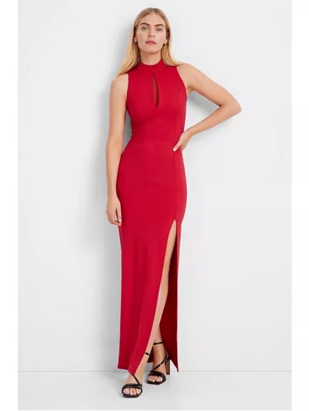 Marcella Sleeveless Mock Neck Red Maxi Dress